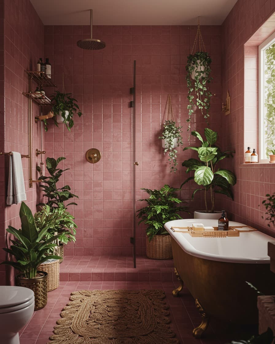Bohemian Pink Tile Bathroom Oasis