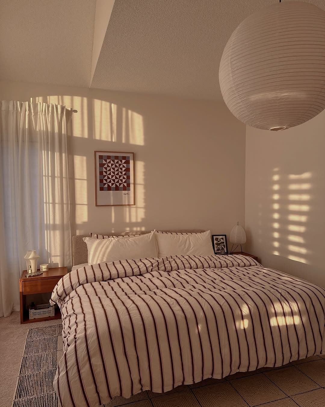 Cozy Sunlit Striped Bedroom